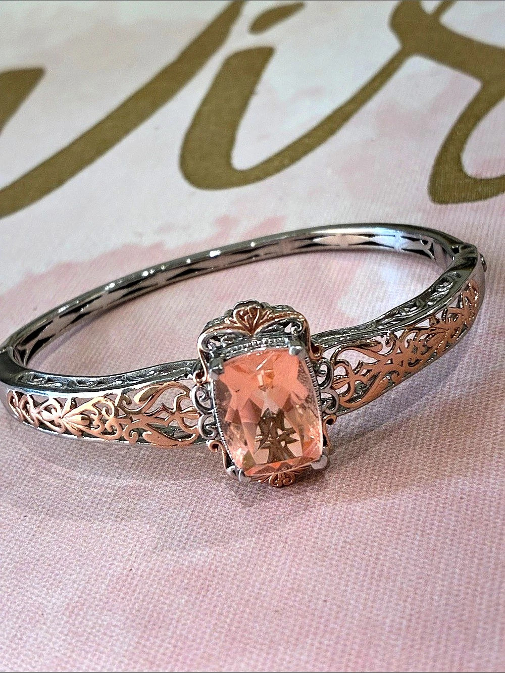 Pink & Silver Filigree Gemstone Bracelet Like New